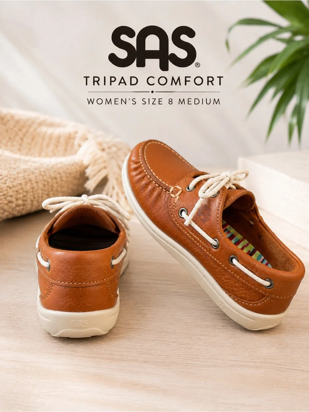 SAS Tripad Comfort Brown Leather Boat Shoes Lace Up Moc Toe Size 8M